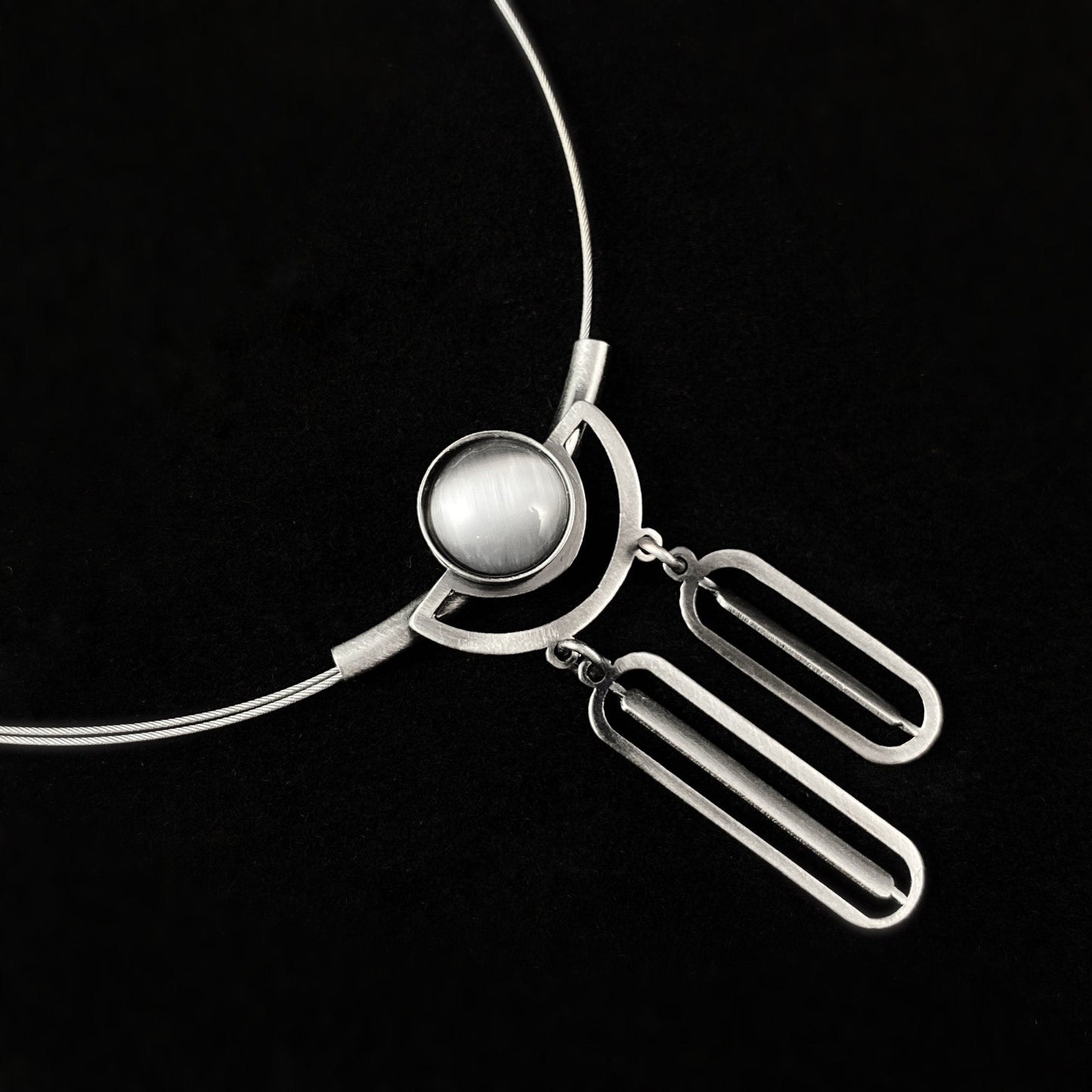 Lightweight Handmade Geometric Aluminum Necklace, Gray Ovals
