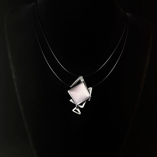 Lightweight Handmade Geometric Aluminum Necklace, Gray/Silver Crystalline