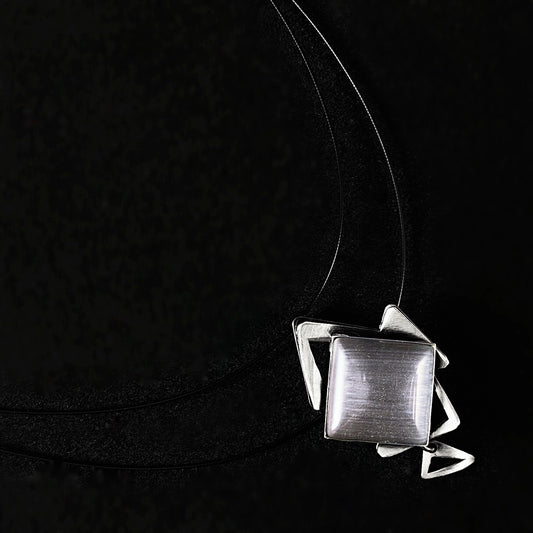 Lightweight Handmade Geometric Aluminum Necklace, Gray/Silver Crystalline