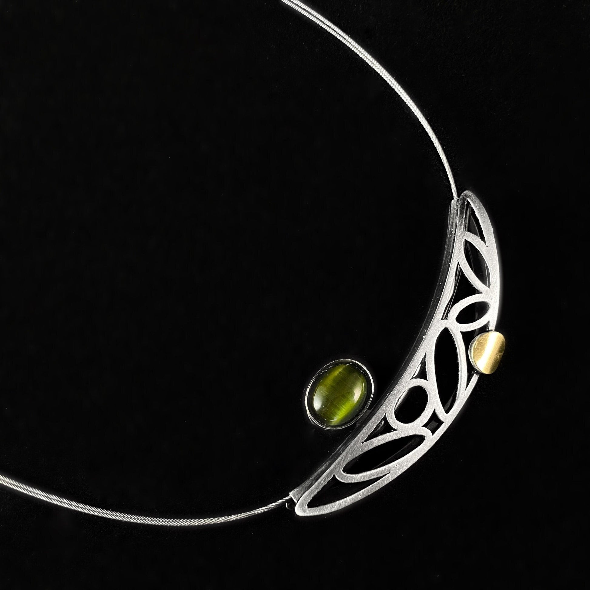 Lightweight Handmade Geometric Aluminum Necklace, Green Oval Bar