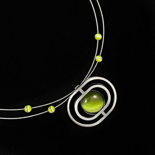 Lightweight Handmade Geometric Aluminum Necklace, Green Oval Maze