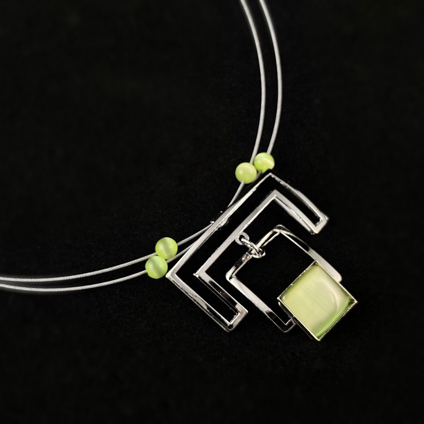 Lightweight Handmade Geometric Aluminum Necklace, Green Squares