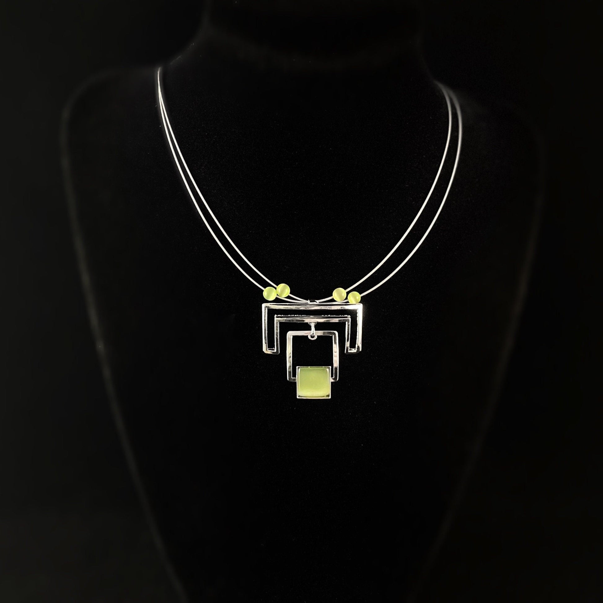 Lightweight Handmade Geometric Aluminum Necklace, Green Squares