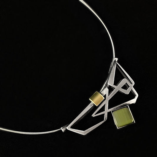 Lightweight Handmade Geometric Aluminum Necklace, Green Triangles