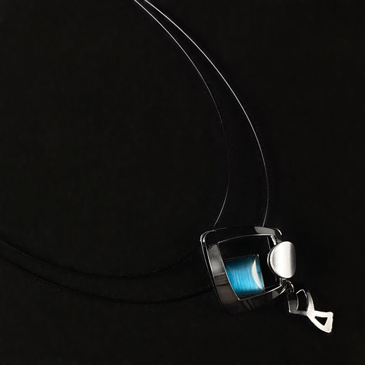 Lightweight Handmade Geometric Aluminum Necklace, Gunmetal/Blue Flying Kite