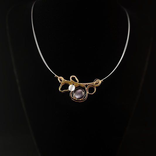 Lightweight Handmade Geometric Aluminum Necklace, Purple and Gold Clouds