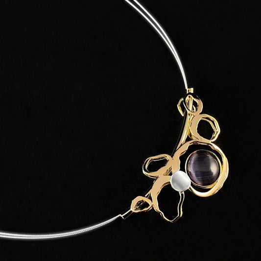 Lightweight Handmade Geometric Aluminum Necklace, Purple and Gold Clouds