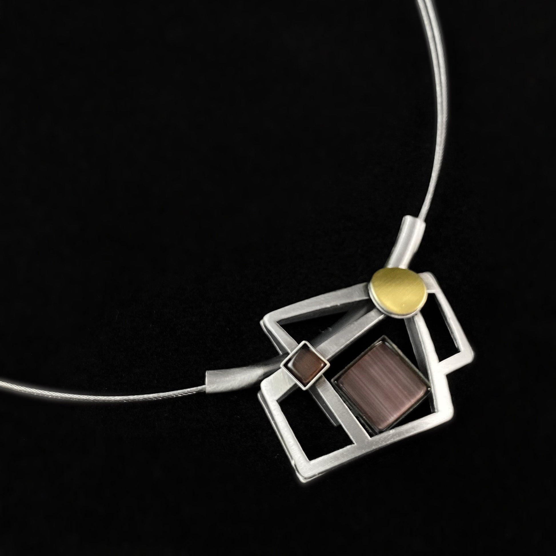 Lightweight Handmade Geometric Aluminum Necklace, Purple and Gold Squares