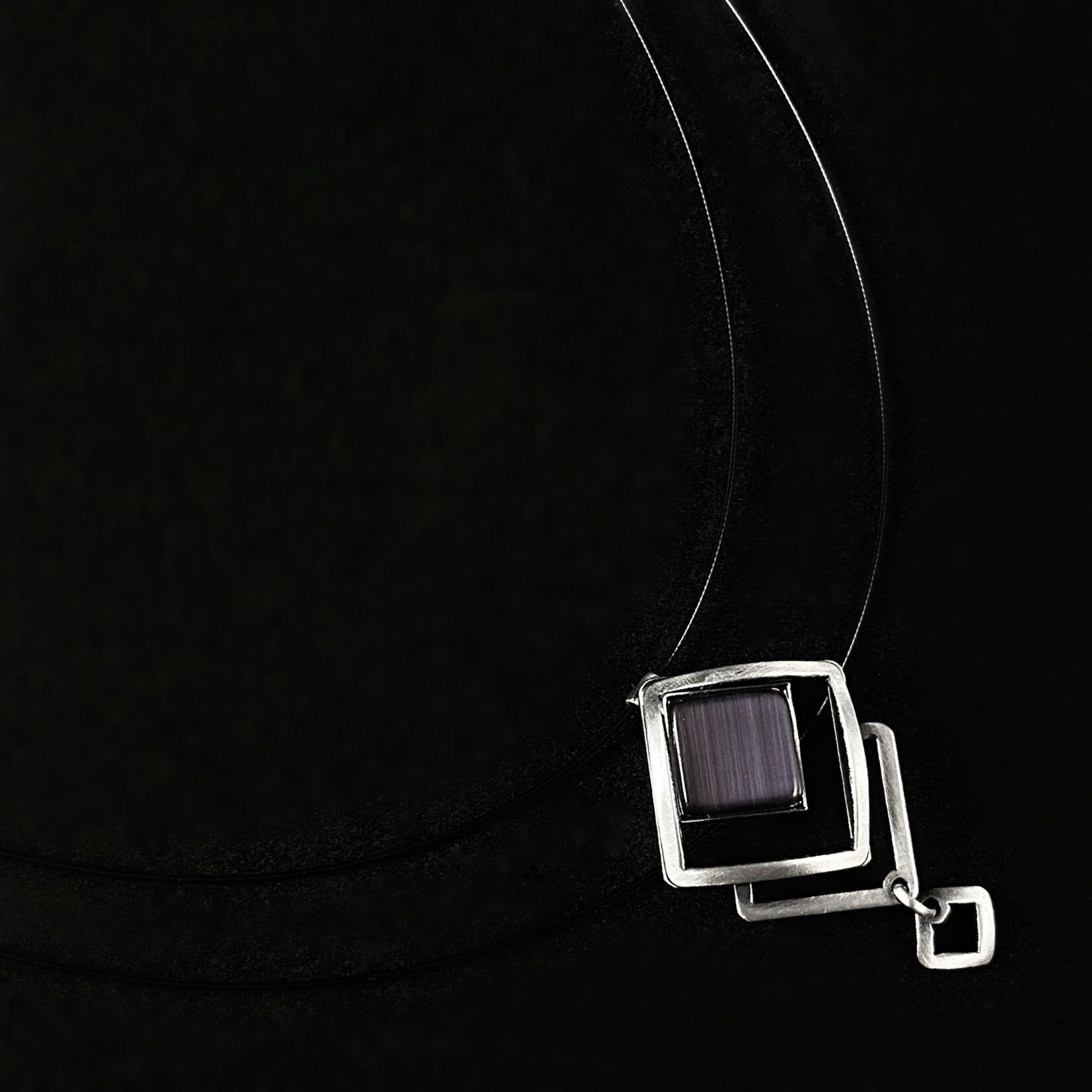 Lightweight Handmade Geometric Aluminum Necklace, Purple/Silver Echoed Squares