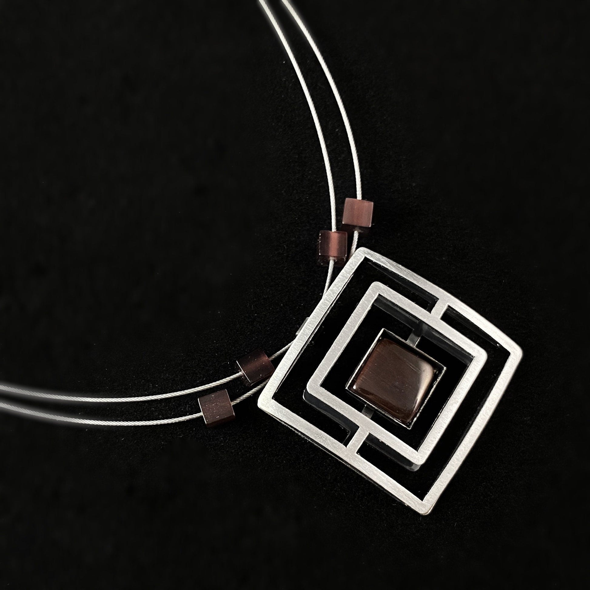 Lightweight Handmade Geometric Aluminum Necklace, Purple Square Maze