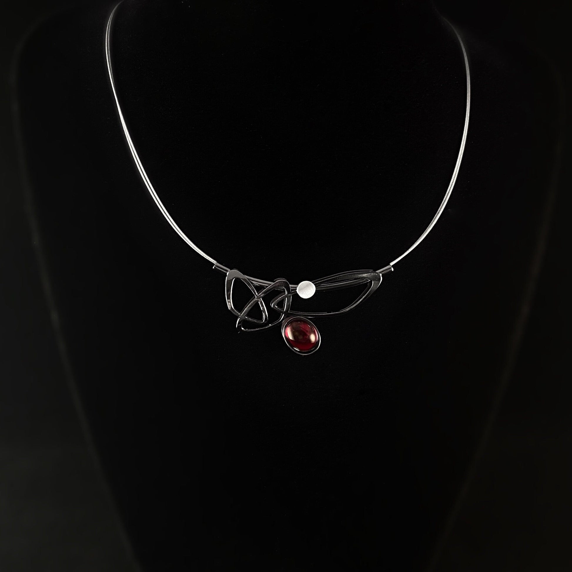 Lightweight Handmade Geometric Aluminum Necklace, Red and Gunmetal Ovals