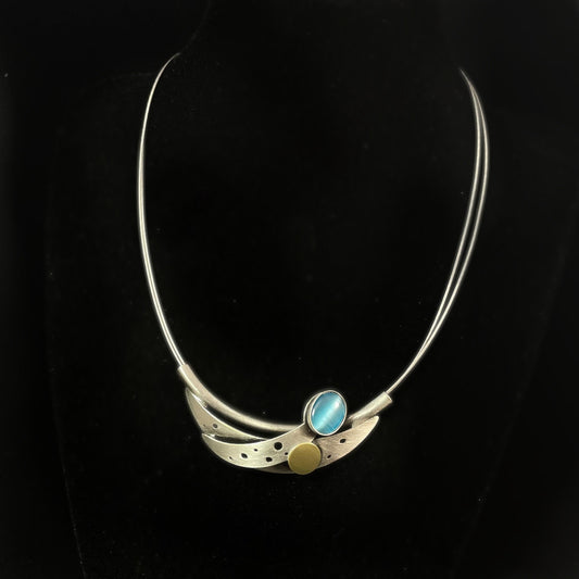 Lightweight Handmade Geometric Aluminum Necklace, Silver and Aqua Blue