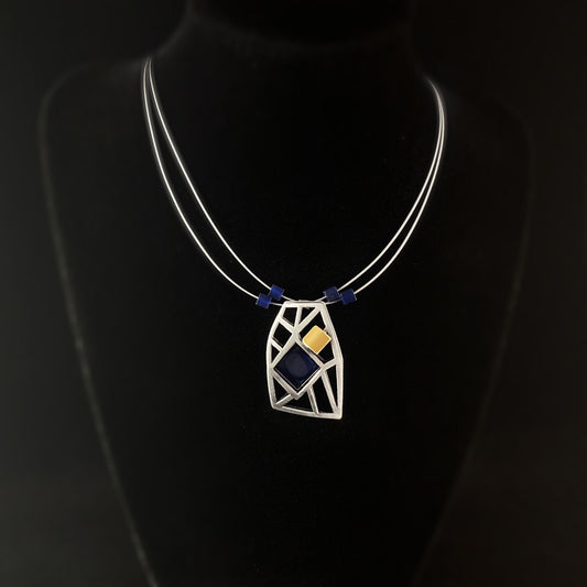 Lightweight Handmade Geometric Aluminum Necklace, Silver and Black Rectangle