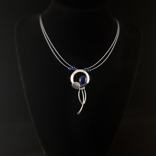 Lightweight Handmade Geometric Aluminum Necklace, Silver and Blue Dangle