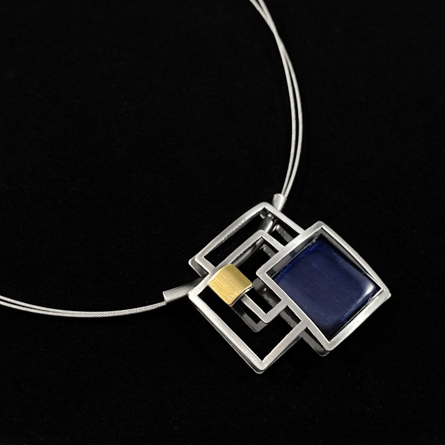 Lightweight Handmade Geometric Aluminum Necklace, Silver and Blue