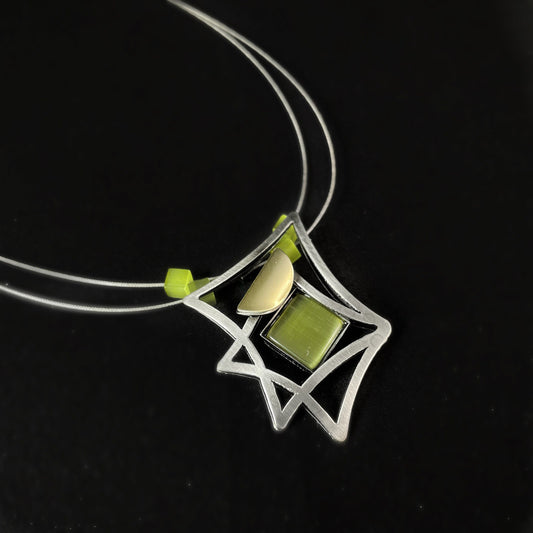 Lightweight Handmade Geometric Aluminum Necklace, Silver and Green