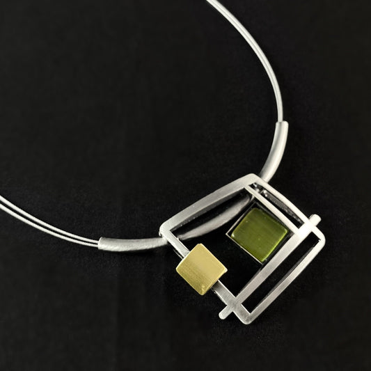 Lightweight Handmade Geometric Aluminum Necklace, Silver and Green