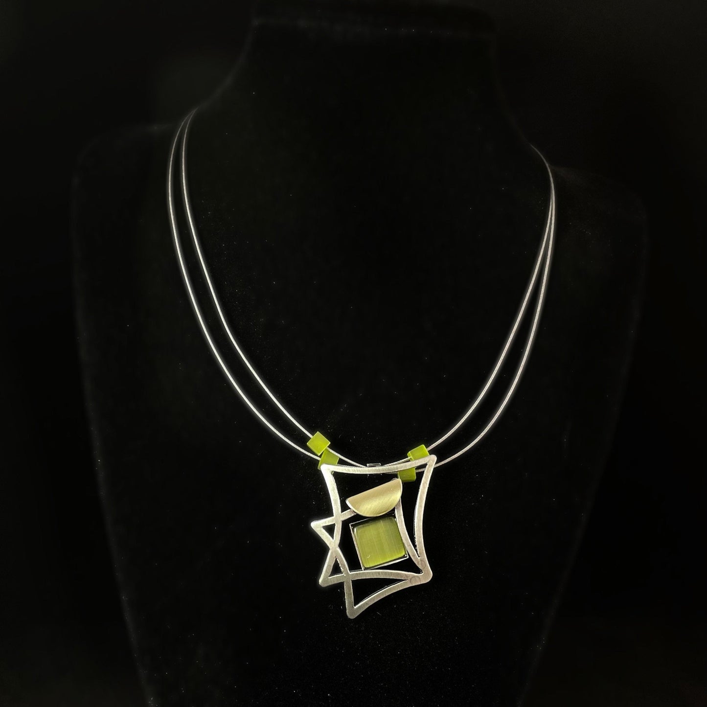 Lightweight Handmade Geometric Aluminum Necklace, Silver and Green