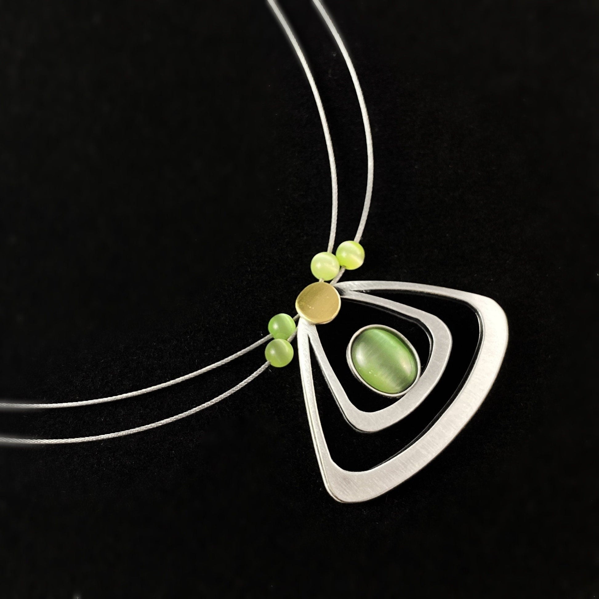 Lightweight Handmade Geometric Aluminum Necklace, Silver and Green Triangle