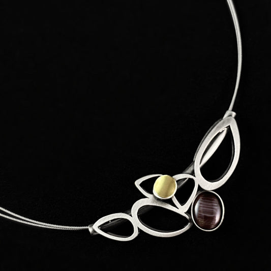 Lightweight Handmade Geometric Aluminum Necklace, Silver and Purple Petals