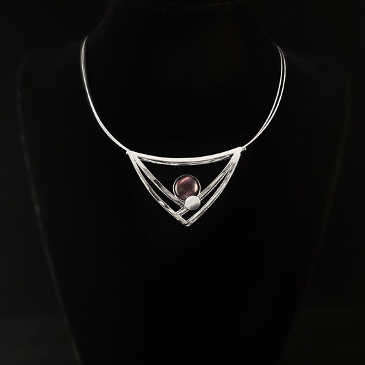 Lightweight Handmade Geometric Aluminum Necklace, Silver and Purple Triple Triangle