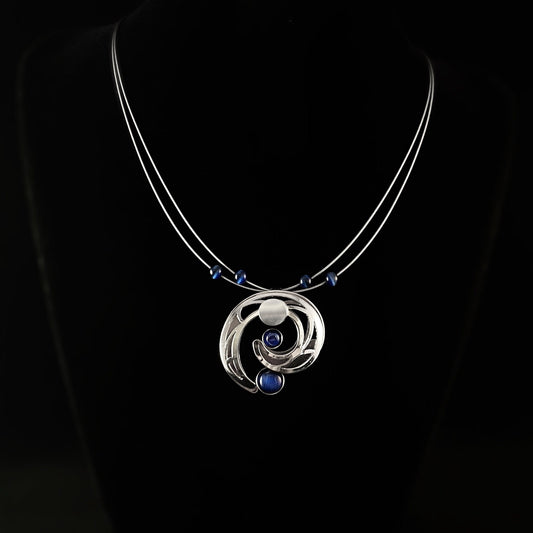 Lightweight Handmade Geometric Aluminum Necklace, Silver/Blue Cosmic Swirl