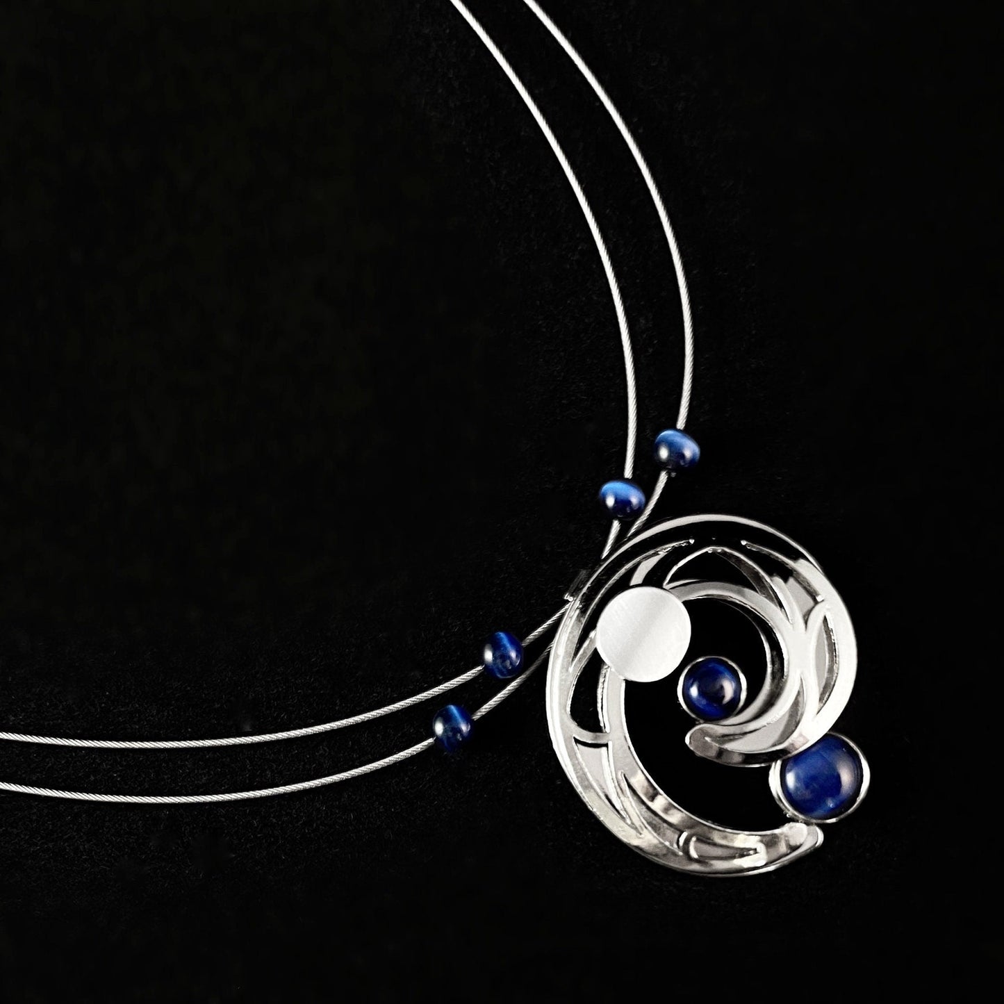 Lightweight Handmade Geometric Aluminum Necklace, Silver/Blue Cosmic Swirl