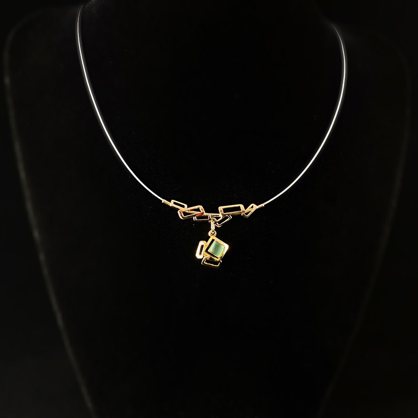 Lightweight Handmade Geometric Aluminum Necklace, Small Green/Gold Cubes