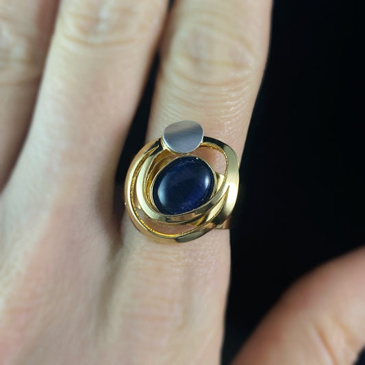 Lightweight Handmade Geometric Aluminum Ring, Blue and Gold Satellite