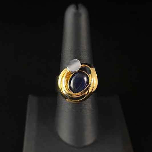 Lightweight Handmade Geometric Aluminum Ring, Blue and Gold Satellite
