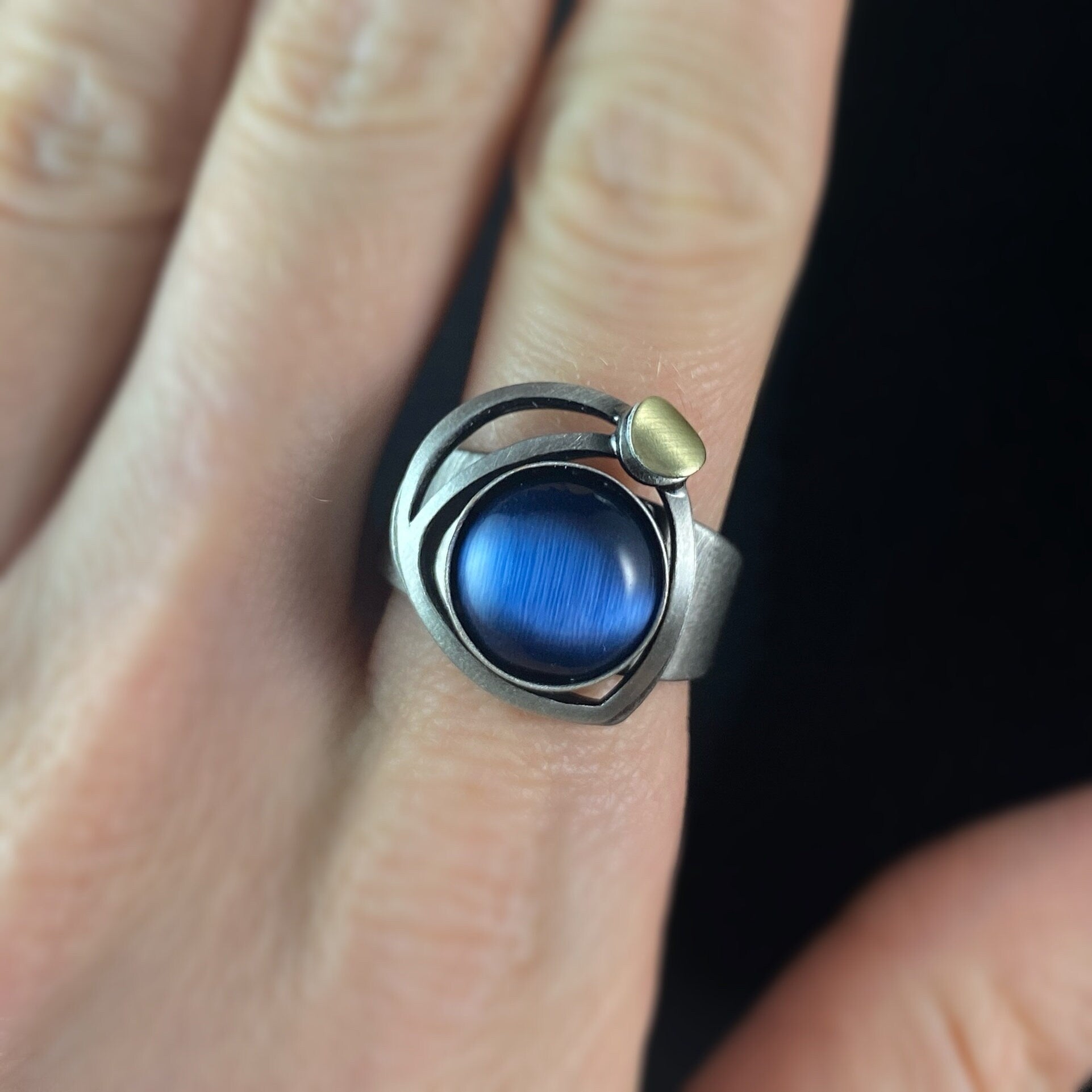 Lightweight Handmade Geometric Aluminum Ring, Blue Moon