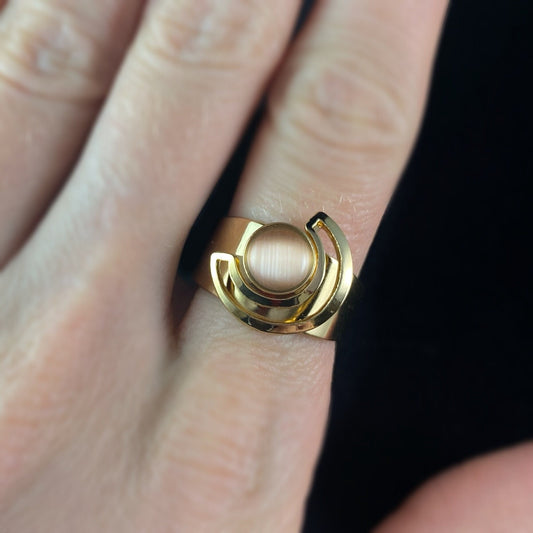 Lightweight Handmade Geometric Aluminum Ring, Champagne and Gold Half Moon