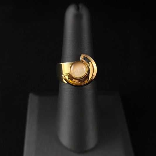 Lightweight Handmade Geometric Aluminum Ring, Champagne and Gold Half Moon