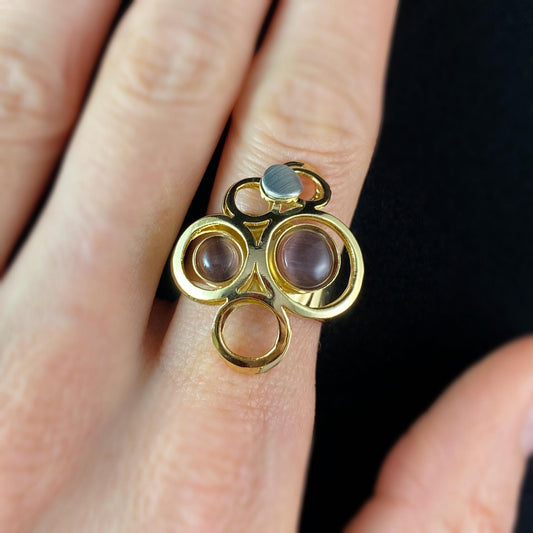 Lightweight Handmade Geometric Aluminum Ring, Gold and Purple Bubbles