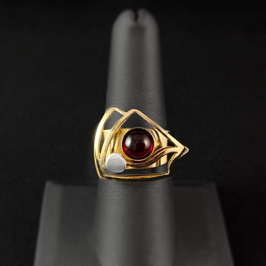 Lightweight Handmade Geometric Aluminum Ring, Gold and Red Sailing Away