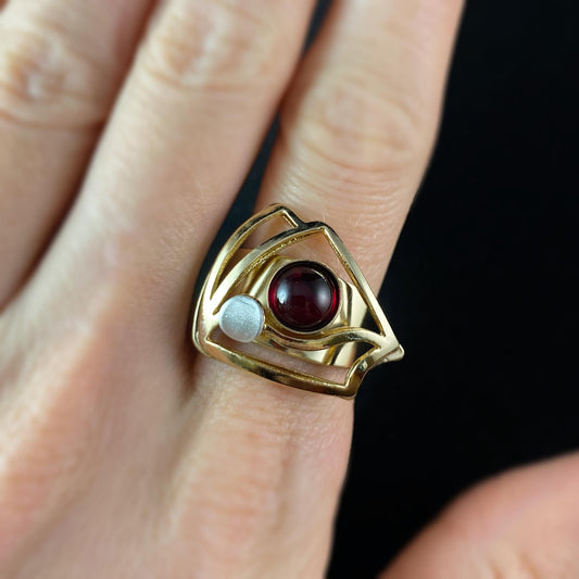 Lightweight Handmade Geometric Aluminum Ring, Gold and Red Sailing Away