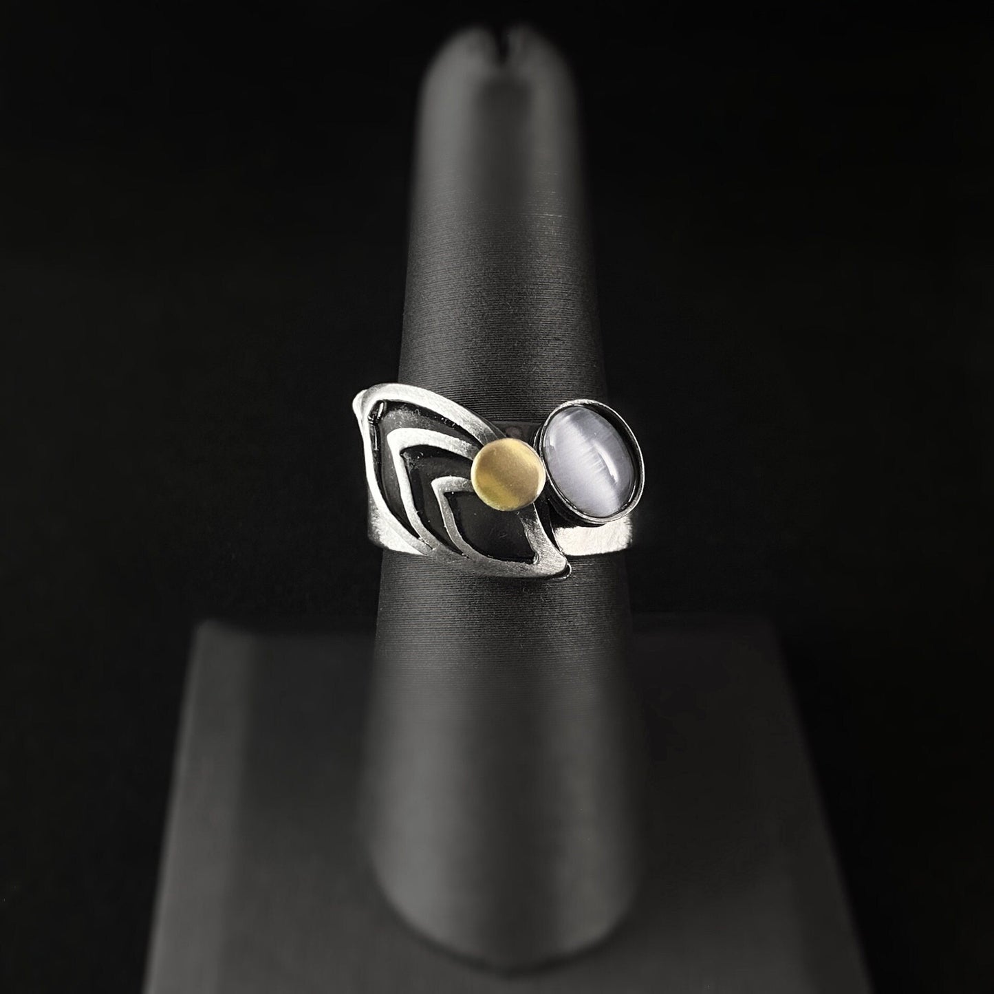 Lightweight Handmade Geometric Aluminum Ring, Gray and Silver Leaf