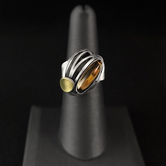 Lightweight Handmade Geometric Aluminum Ring, Orange and Silver Whirlwind