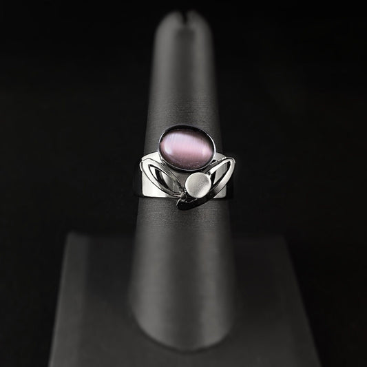 Lightweight Handmade Geometric Aluminum Ring, Purple and Gunmetal Abstract Flower