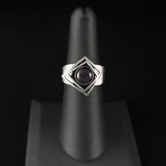 Lightweight Handmade Geometric Aluminum Ring, Purple and Silver Double Square