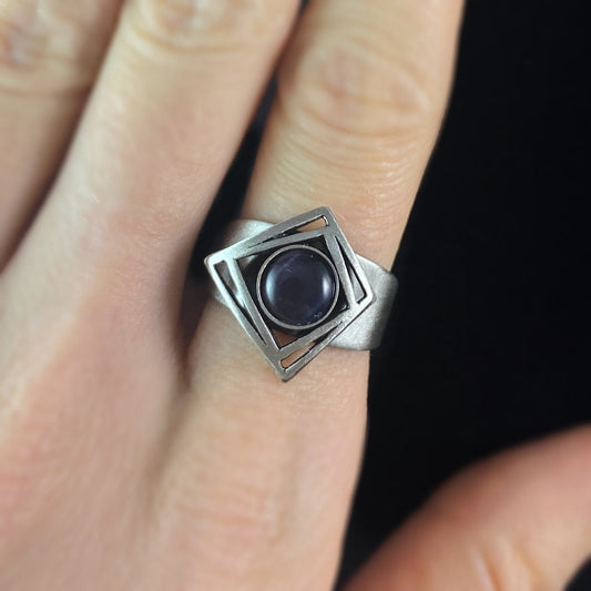 Lightweight Handmade Geometric Aluminum Ring, Purple and Silver Double Square