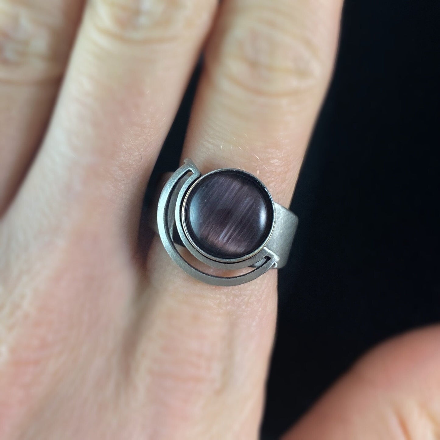 Lightweight Handmade Geometric Aluminum Ring, Purple and Silver Half Moon