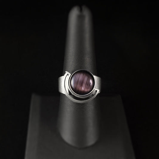 Lightweight Handmade Geometric Aluminum Ring, Purple and Silver Half Moon