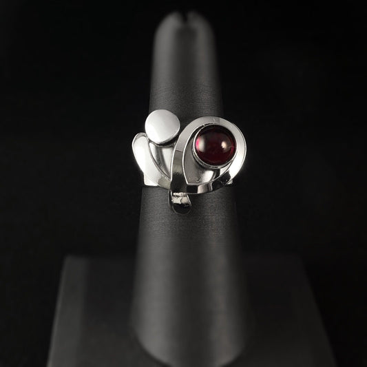Lightweight Handmade Geometric Aluminum Ring, Red and Silver Swirl