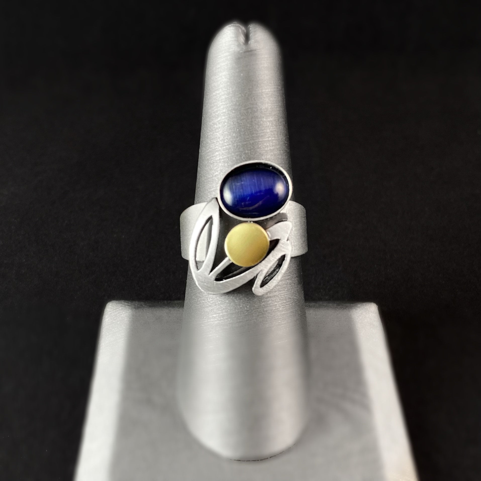 Lightweight Handmade Geometric Aluminum Ring, Silver and Blue