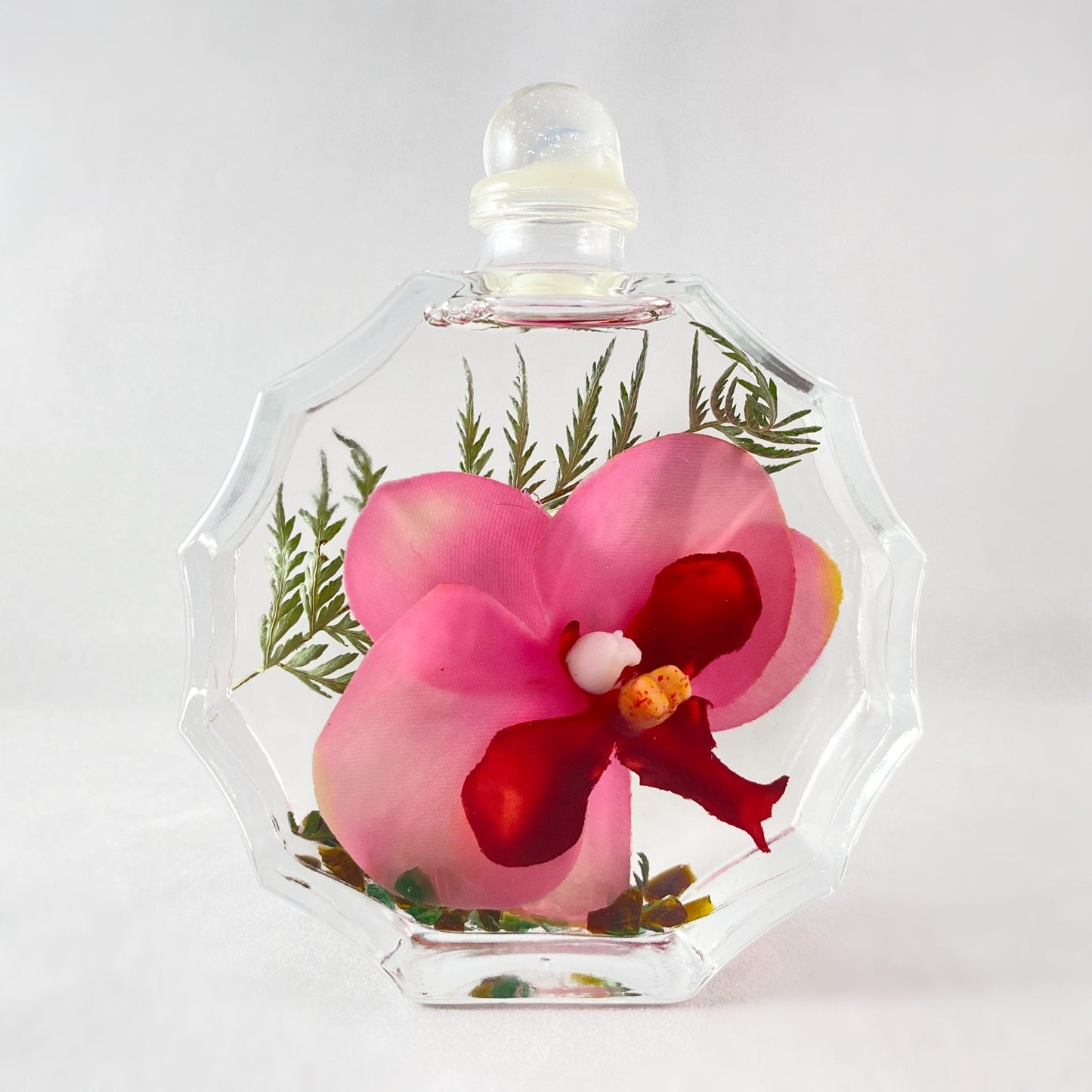 Liquid Candle with Pink Orchid, Small Polygon Liquid Candle/Home Decor - Handmade in USA - Long Burn Time