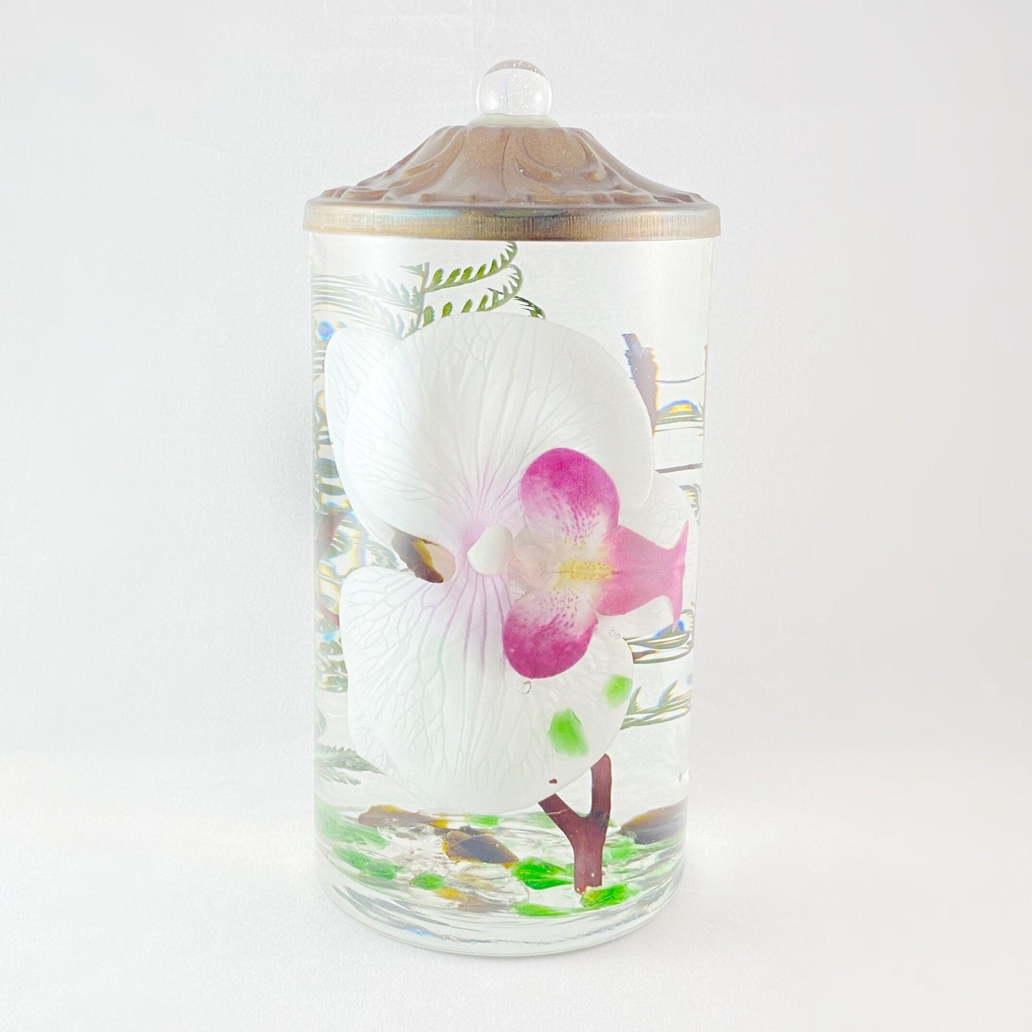 Liquid Candle with White/Pink Orchid, Liquid Candle/Home Decor - Handmade in USA - Long Burn Time