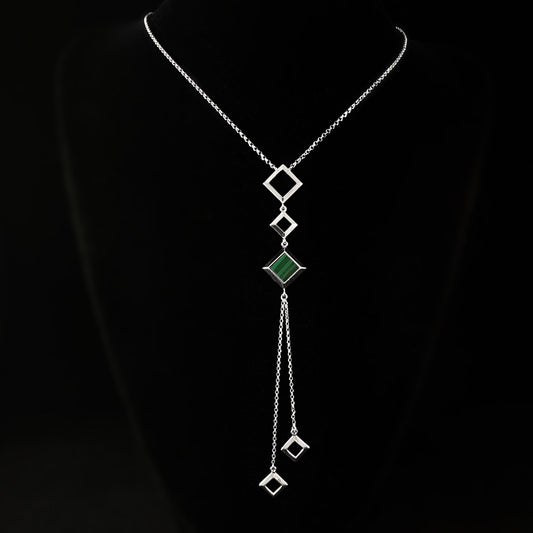 Long 925 Sterling Silver Horizontal Leaf Necklace with CZ