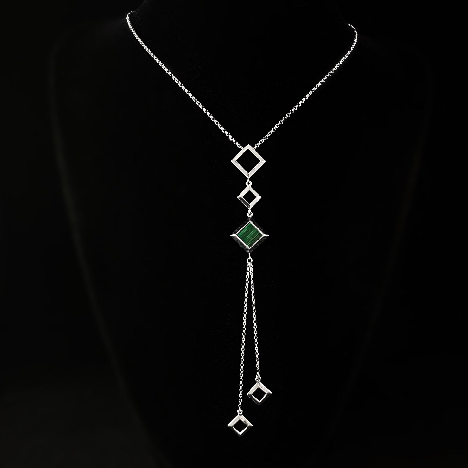 Long 925 Sterling Silver Horizontal Leaf Necklace with CZ