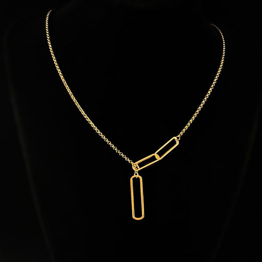 Long Gold Tangled Rectangle Necklace - 3Souls